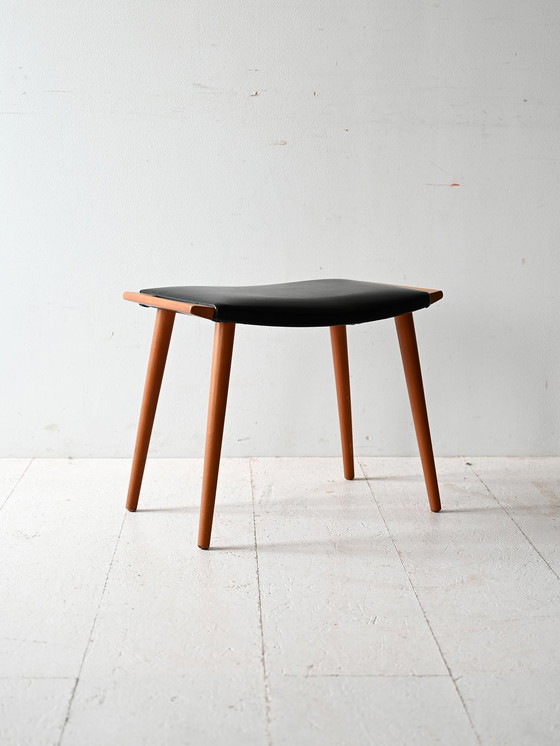 Image 1 of Tabouret vintage en bois et cuir