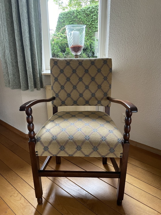 Antique oval table with chairs – Dining set, Textile, Wood (photo 5 of 9)
