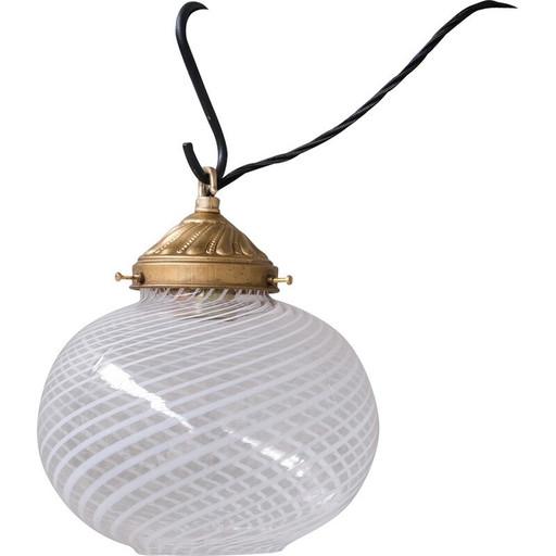 Vintage glass and brass pendant lamps, Italy 1960