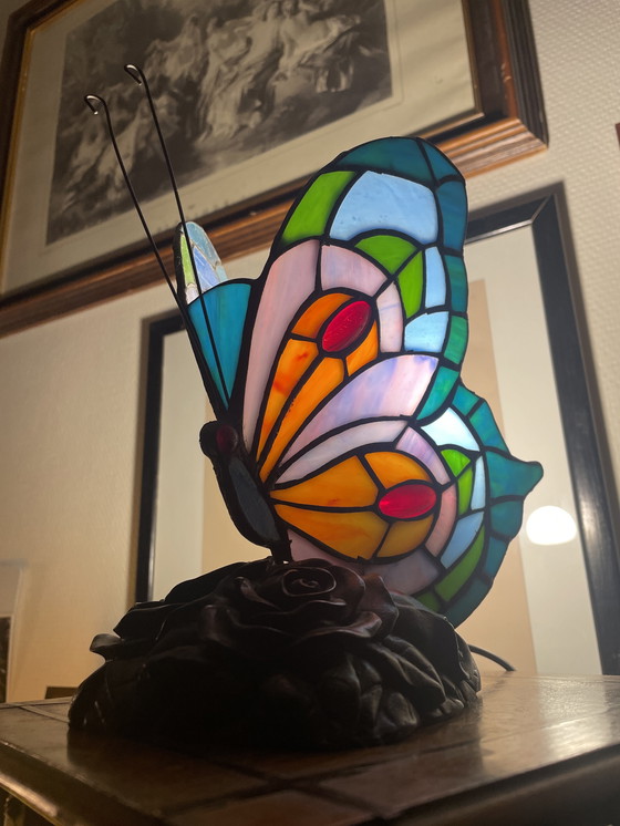 Image 1 of Vintage Tiffany-style butterfly lamp