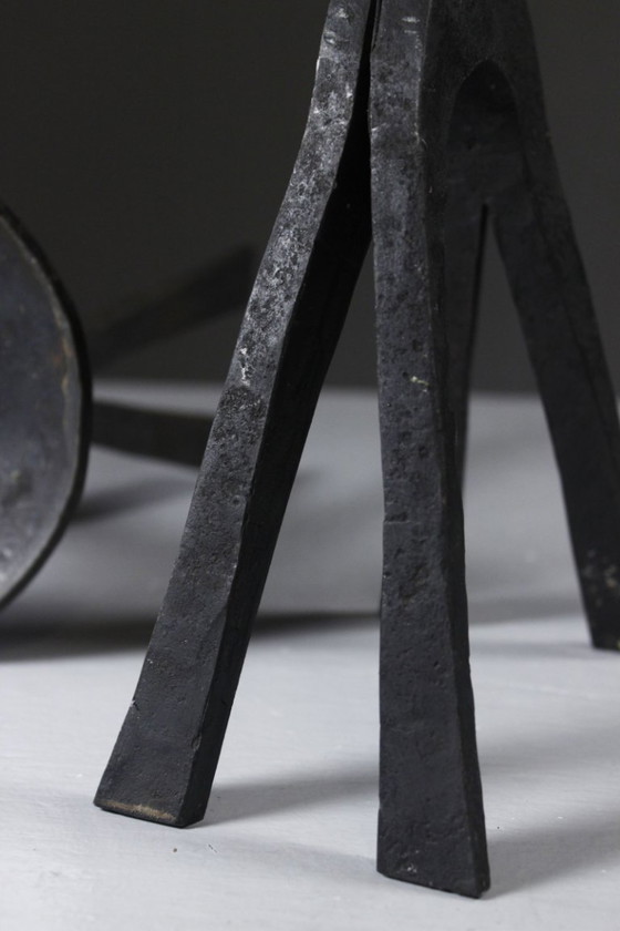 Image 1 of Pair of wrought iron candlestick holders, brutalist modernist design, 1950s
