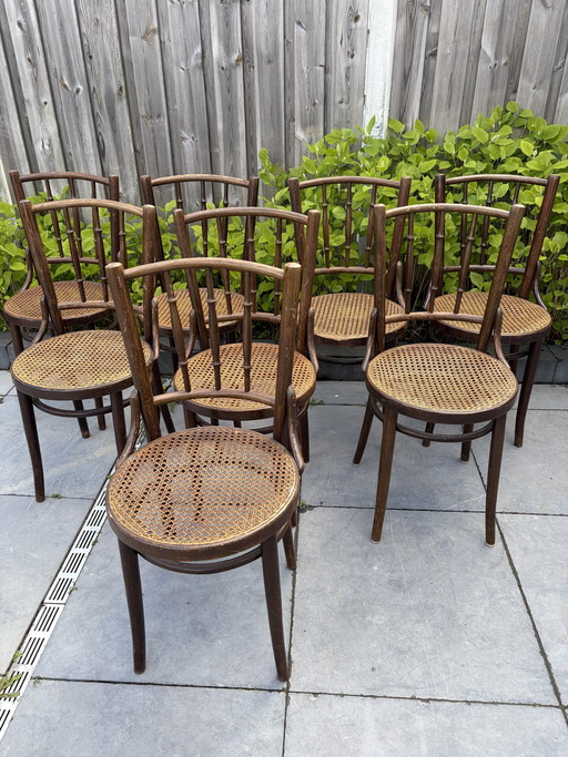 8 vintage Thonet style bistro chairs Romania webbing seats