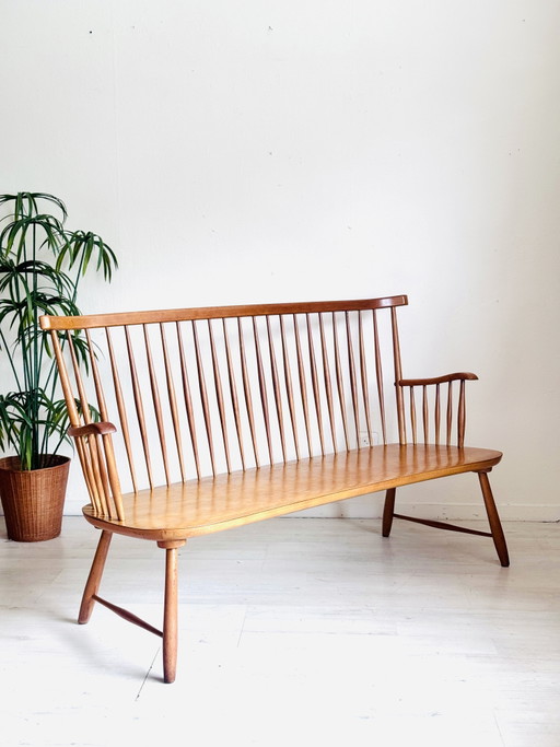 Vintage minimalistische Spindelbank + Stühle 1950er/60er Jahre