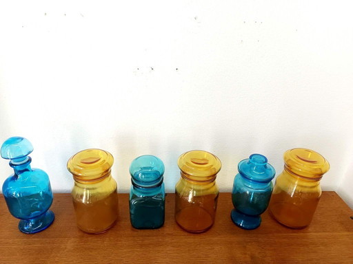 6 barattoli vintage in vetro colorato