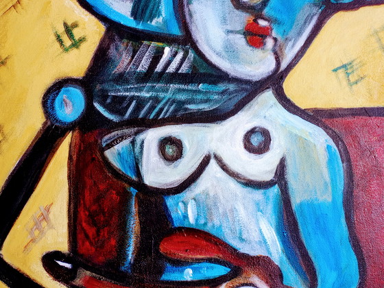 Image 1 of T. van Steenbergen "Picasso with dachshund" 50 x 60 cm