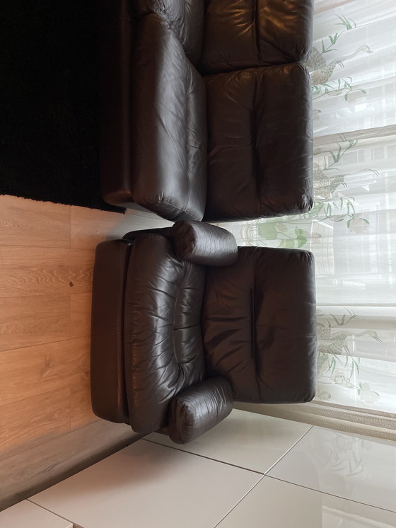 Image 1 of Set di divani vintage in pelle marrone scuro Roset France