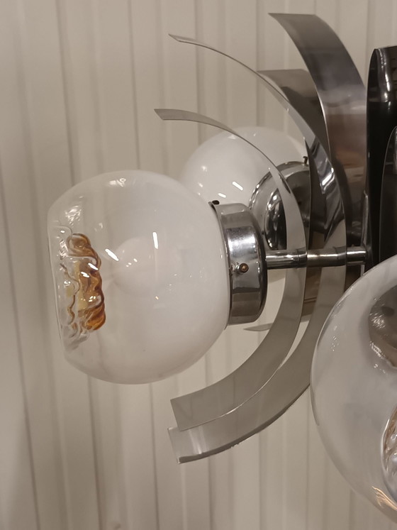 Space Age Chandelier, Murano Glass & Chrome, 70s, Mazzega, Metal, Silver (photo 7 of 15)