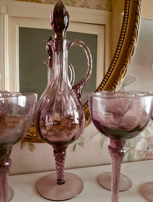 Rare Vintage Murano Liqueur Set - Deep Purple Amethyst, New in Original Box