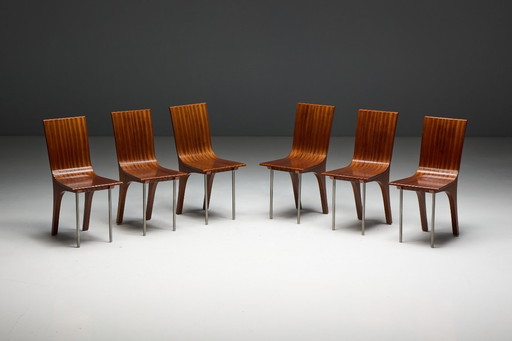 Chaises de salle à manger postmodernes en noyer, Italie, années 1980