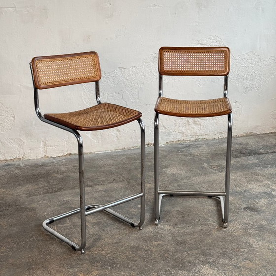Image 1 of Paire de tabourets de bar cantilever de style « Cesca » de Marcel Breuer, 1980