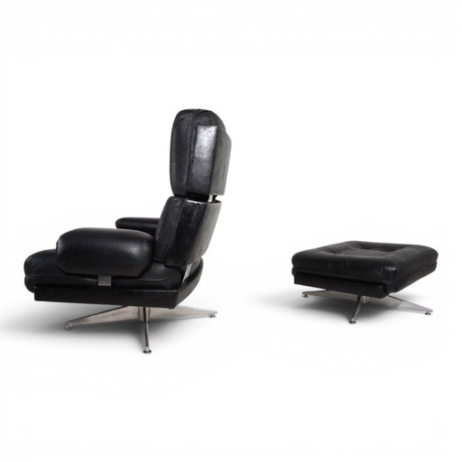 Howard Keith Kohinoor leren fauteuil met voetenbank voor HK Furniture, 1970