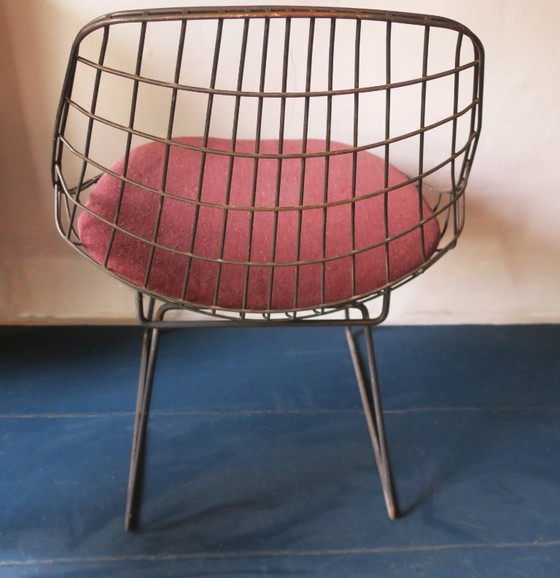 SM05 'Wire Chair' de Cees Braakman pour Pastoe, Pays-Bas, années 1950, Fauteuils d'appoint, Métal, Textile (photo 3 sur 13)
