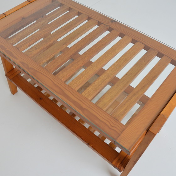 Image 1 of Tavolino da caffè/tavolino laterale in pino con doppio piano vintage anni '70