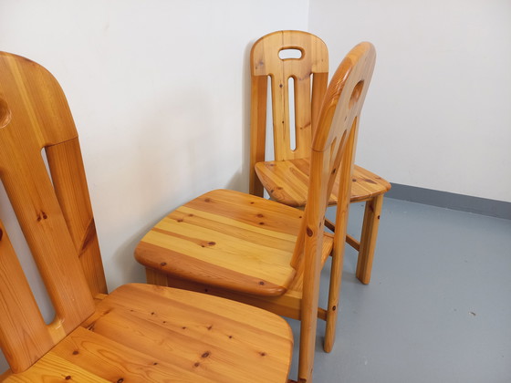 Image 1 of Suite of 4 Vintage Pine Chairs from the 70s and 80s