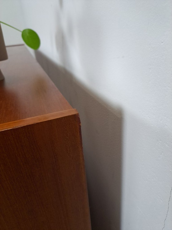 Image 1 of Danish teak wide LP cabinet with shelves, drawers and bar with mirror