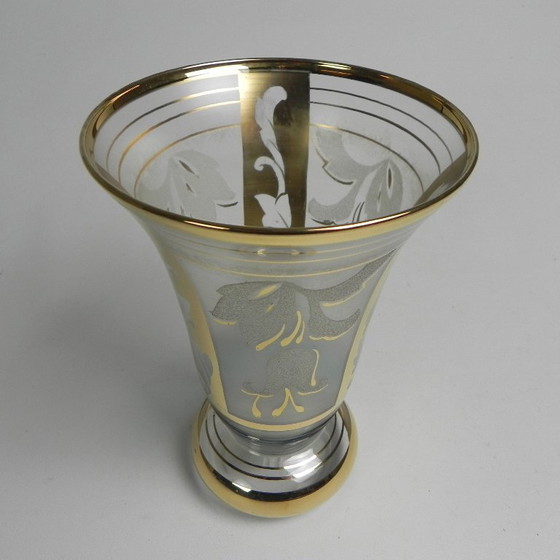Image 1 of Glass vase with gilded decorations, Belgium, 1930s