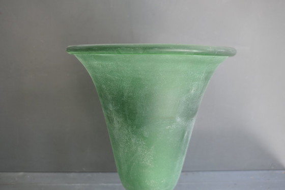 Image 1 of Vintage Italian green glass Murano Scavo lamp