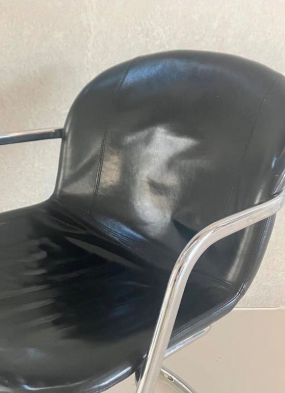 Image 1 of Chaises Gastone Rinaldi Vintage, design italien, cuir noir / chaises à thème