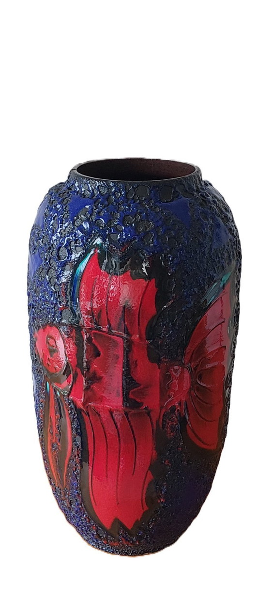 Image 1 of Fat Lava Floor Vase 'Fire Fish' by Scheurich, 1970's