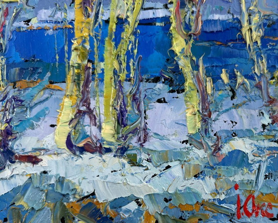 Image 1 of Original Oil Painting Night Village Landscape The first breath of spring