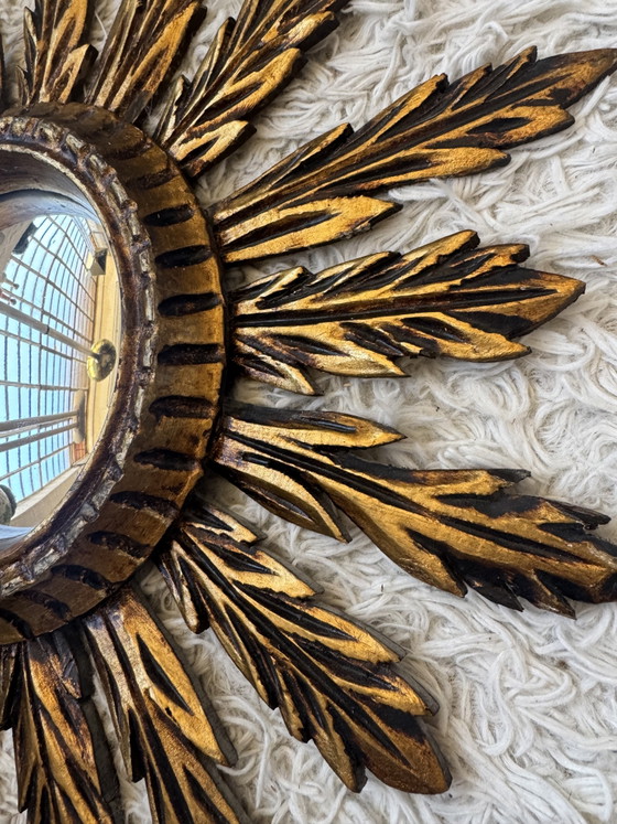 Image 1 of Antique Gold Sunburst Convex Mirror