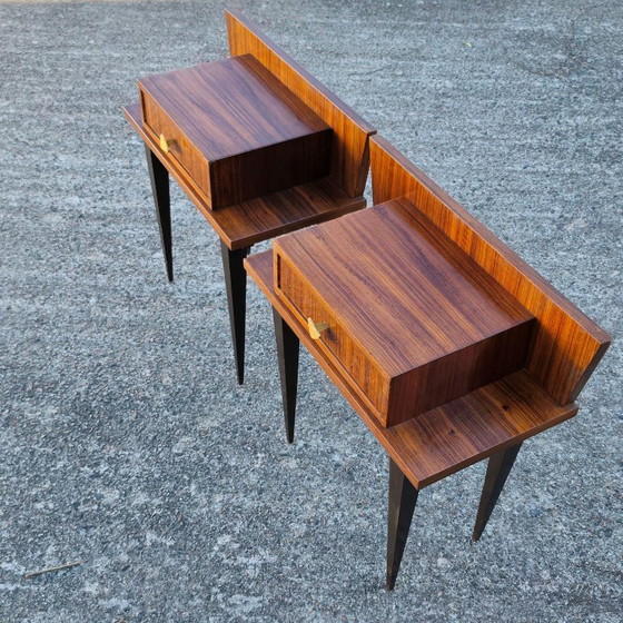 Paar Mid-Century Modern Nachttische aus Holz, Messing, Braun, Mid Century Modern (Foto 4 von 13)