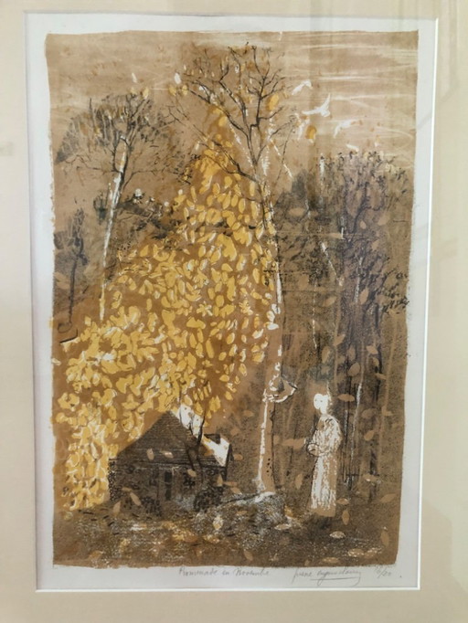 Lithograph by Pierre-Eugène Clairin, Entitled "Promenade en Novembre."