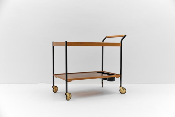 Image 1 of Vintage serveerwagen van walnoothout en keramiek, jaren 60