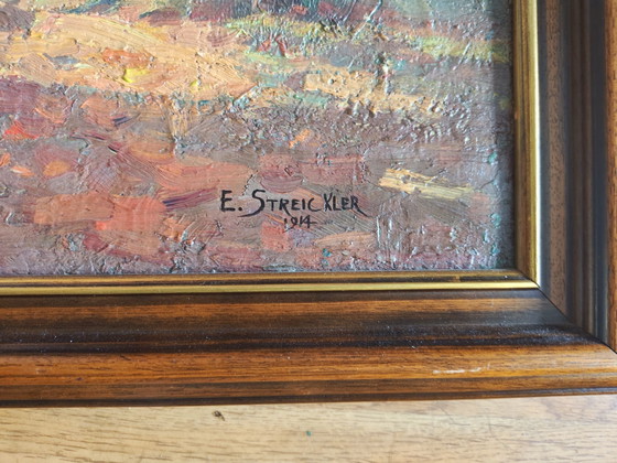 Oil painting. E. Streickler 1914 – Paintings & Drawings, Canvas, Wood (photo 2 of 5)