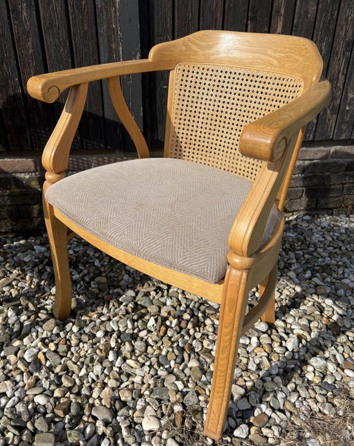 Set aus 4 schlichten Eichen-Esszimmerstühlen – eetkamerstoelen, Rattan, Textile