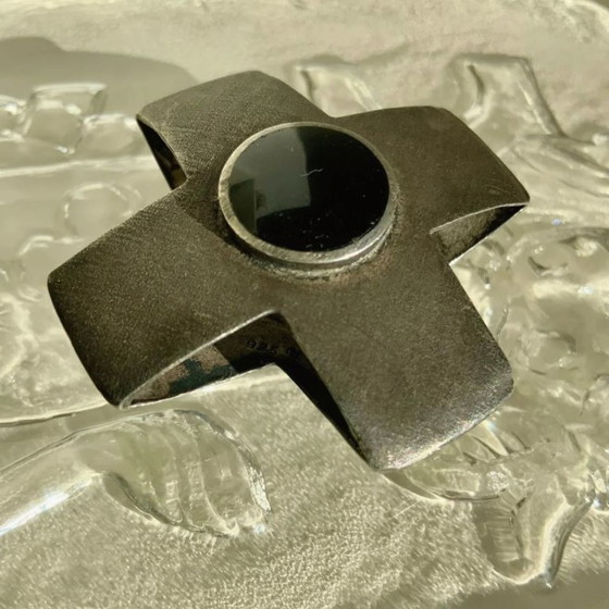 Image 1 of Antique Georg Jensen Era 1910-1925 Solid 925 Silver Maltese Cross Double Sided Lapis Lazuli & Onyx Hallmark GI