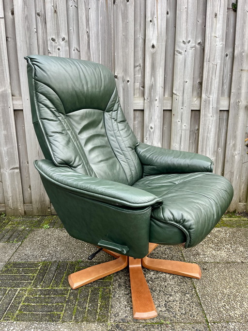 Groen leren retro relaxfauteuil 