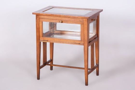 Gerestaureerde art-deco serveerwagen, walnoothout, facetgeslepen glas, Tsjechisch, jaren 1920 – Wood (photo 4 of 12)