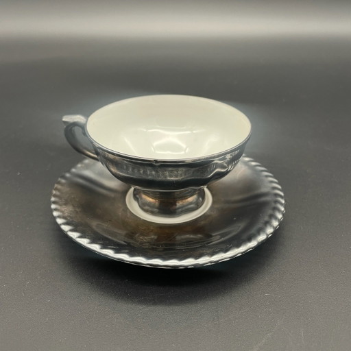 Vintage Mokkatasse mit Untertasse – RW Bavaria Feinsilber – versilbertes Porzellan