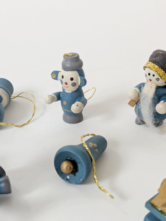 Image 1 of 14 x Vintage Kerstversieringen in Doos | Duitse Volkskunst Houtdecoratie uit de Jaren 80