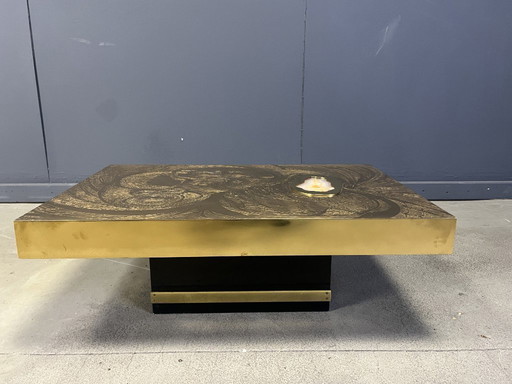 Etched Brass and Inlaid Agate Coffee Table by Felix De Boussy, Belgium