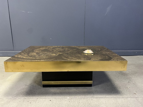 Image 1 of Etched Brass and Inlaid Agate Coffee Table by Felix De Boussy, Belgium