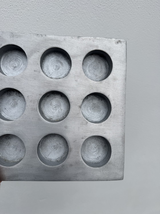 Image 1 of Brushed aluminum candle holder in a 1970s Scandinavian brutalist style