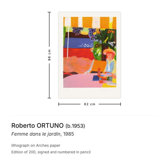 Image 1 of Roberto ORTUNO Femme dans le jardin Signierte Lithographie 1985