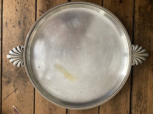 Art Nouveau Silver-Plated Metal Tray on Brass – 1930s – tafelaccessoires