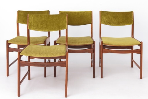 Vintage Teak Dining Chairs, Set of 4, Germany 1970s, Mid Century Modern Chairs, Newly Upholstered Green Seats, Scandinavian Styl