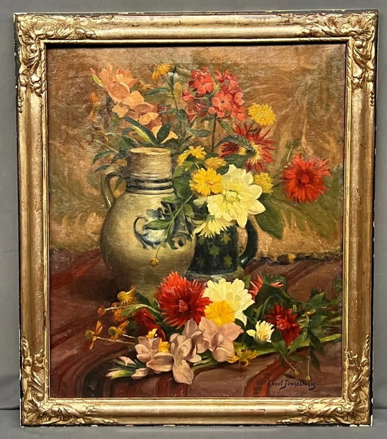 Karel Jongelinghs ( ) “Stilleven met bloemen”. – Schilderijen & Tekeningen, Canvas (photo 4 of 8)