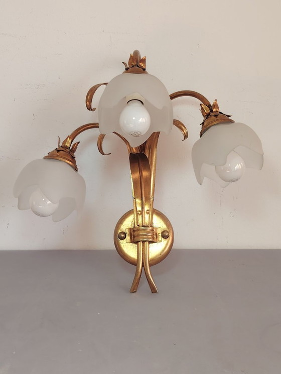 Image 1 of Vintage wandlamp (met wandarm) in Italiaanse Florentijnse stijl, gemaakt van smeedijzer.