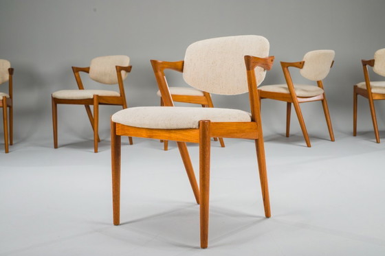 Image 1 of Esszimmerstühle Modell 42 aus Teakholz und Wolle, Kai Kristiansen für Schou Andersen, 1960er Jahre, 6-teilig