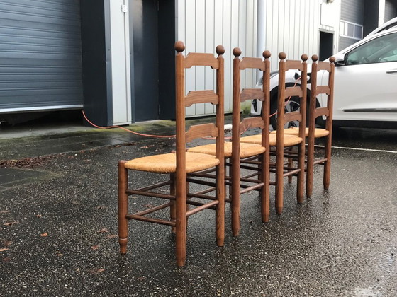 Image 1 of Esszimmerstühle aus Eiche und Geflecht Georges Robert France 1960s