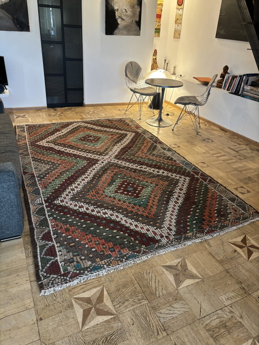 Rare Caucasian Kilim with embroidery, 195x300 cm – vloerkleden en tapijten, Wool