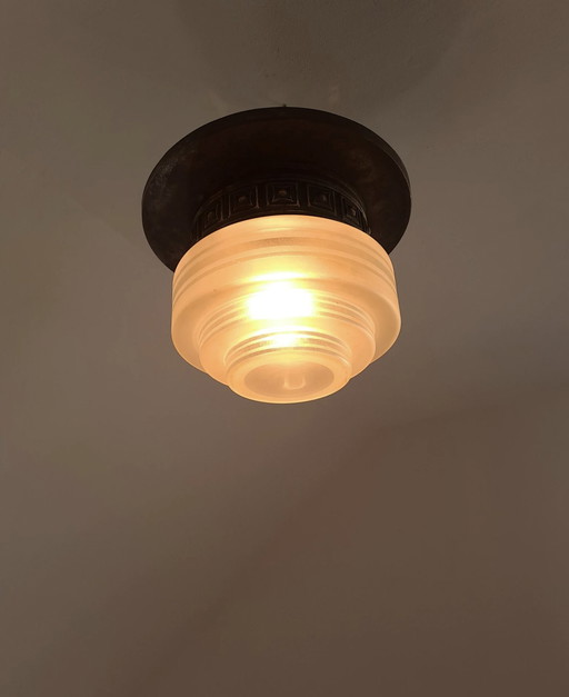 Art Deco Ceiling Light in Copper Tone with Satin Glass
