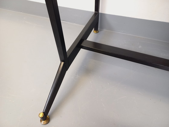 Image 1 of Italian modernist desk with built-in modular string bookcase in teak, metal and melamine from the 60s
