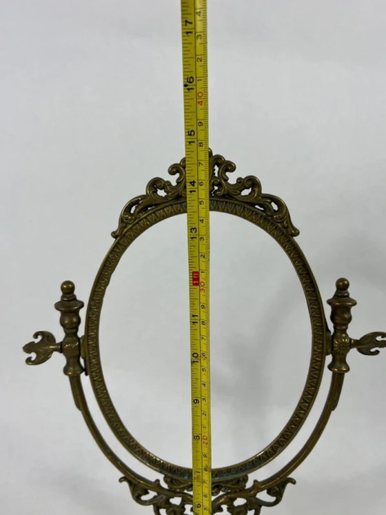 Image 1 of Miroir lourd vintage en laiton, miroir de courtoisie, miroir de table réglable, da15