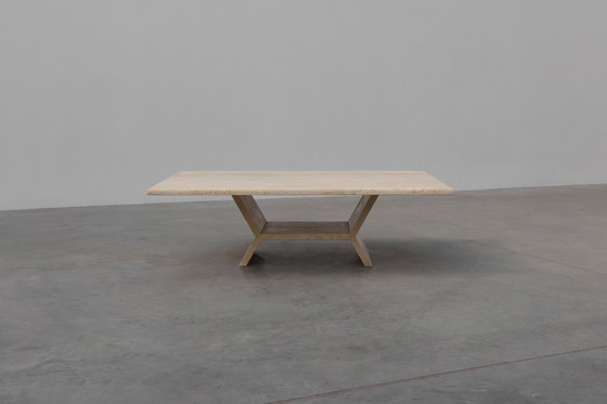 Image 1 of Café rectangular geométrico escultural de travertino, Italia Años 60